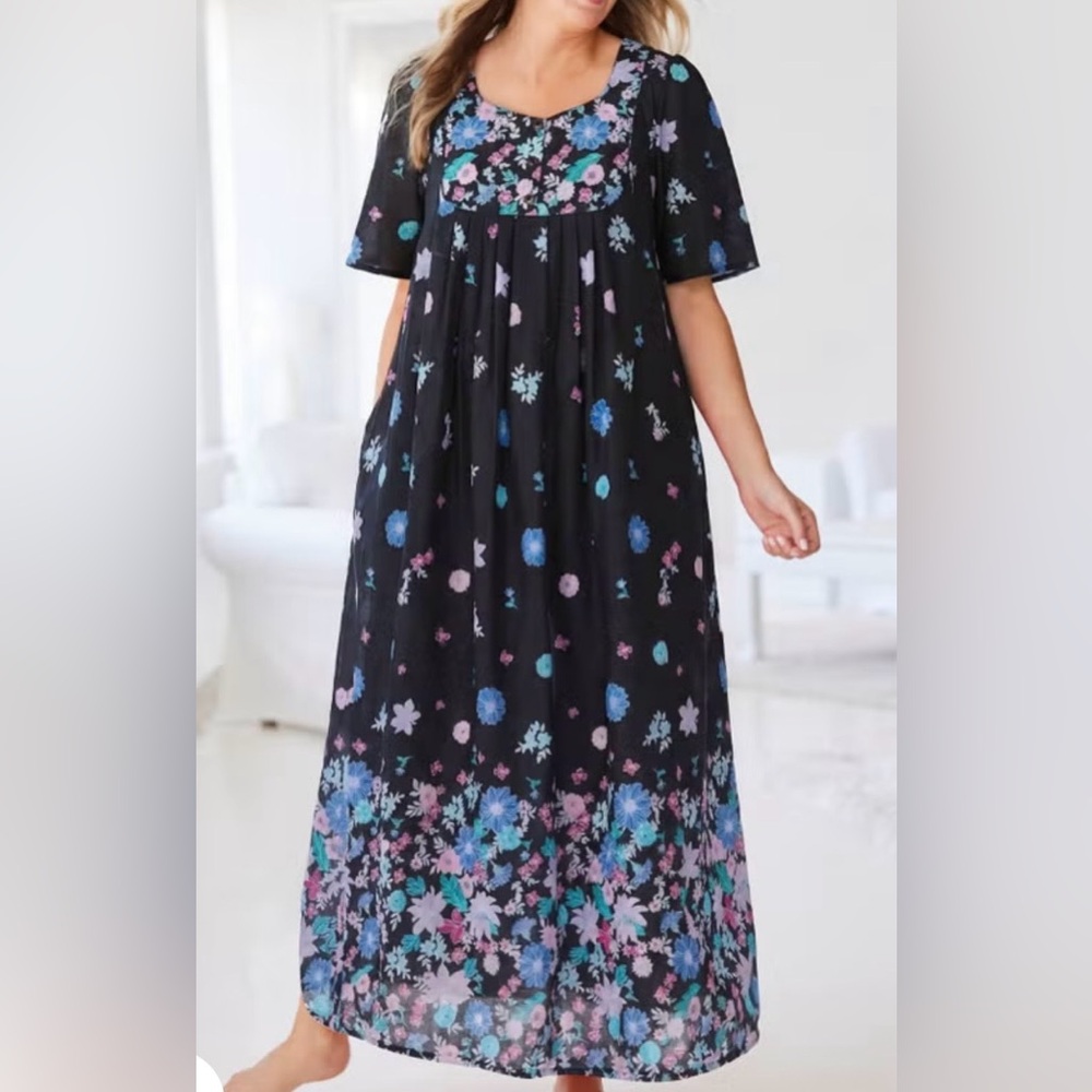 Navy Blue Floral Dress 1x